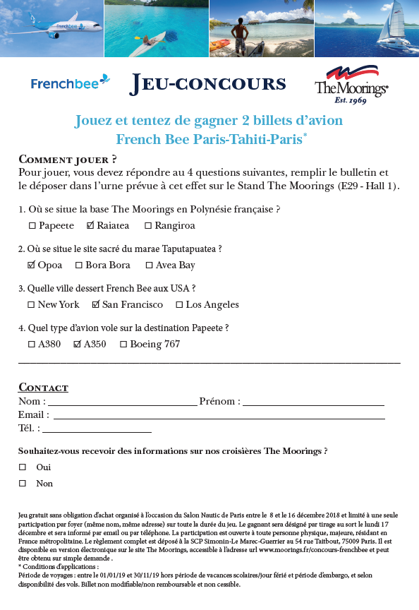 Réponses Jeu-Concours The Moorings Frenchbee
